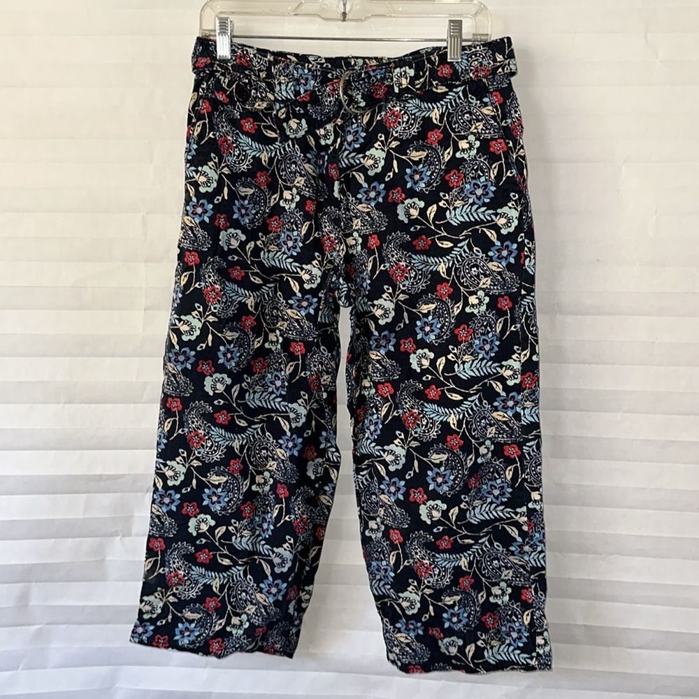 Liz Claiborne Women’s Ankle Length Pants Dark Blue Floral Print Size Medium
